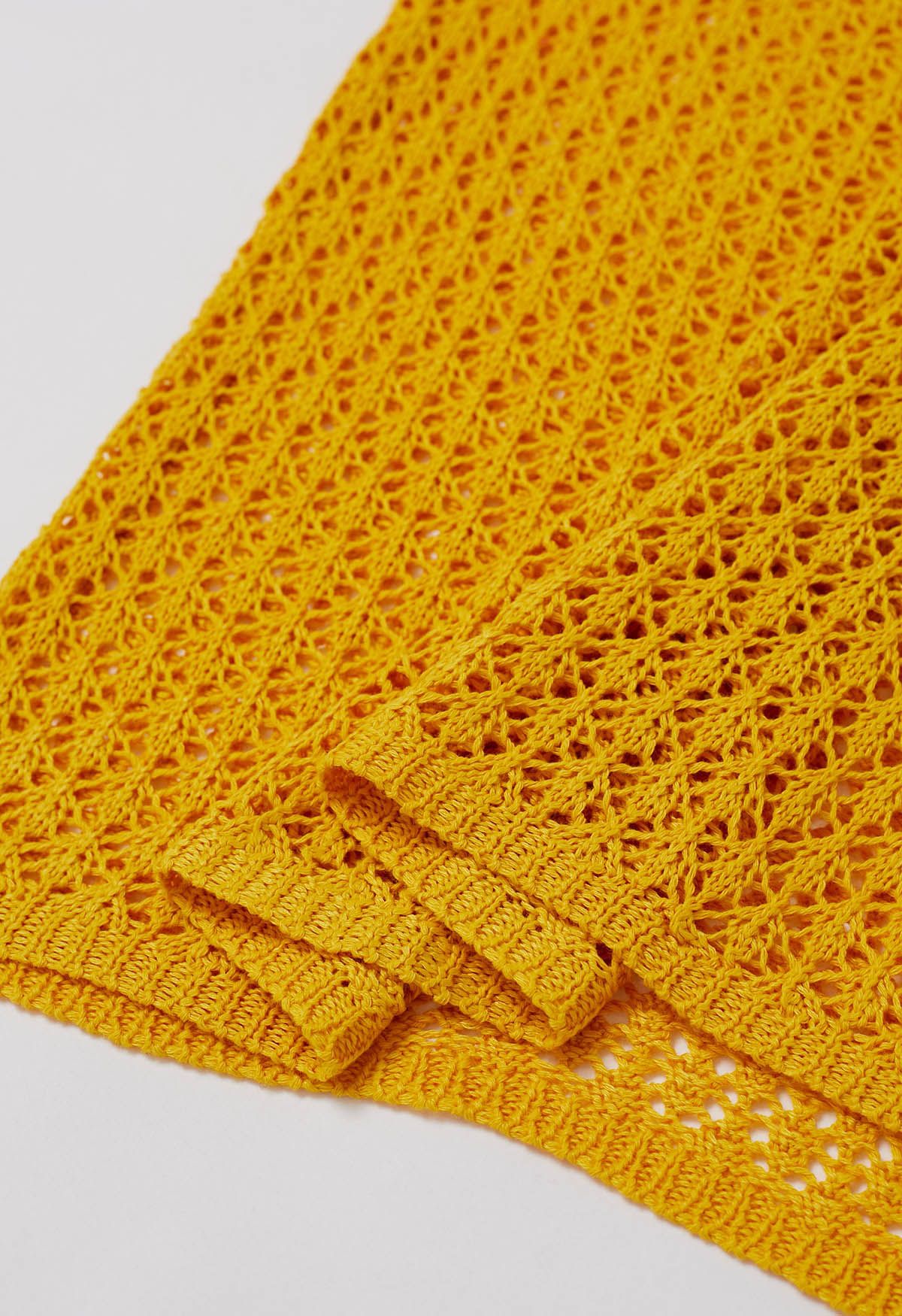 Open Back Bead Decor Crochet Cover-Up in Yellow