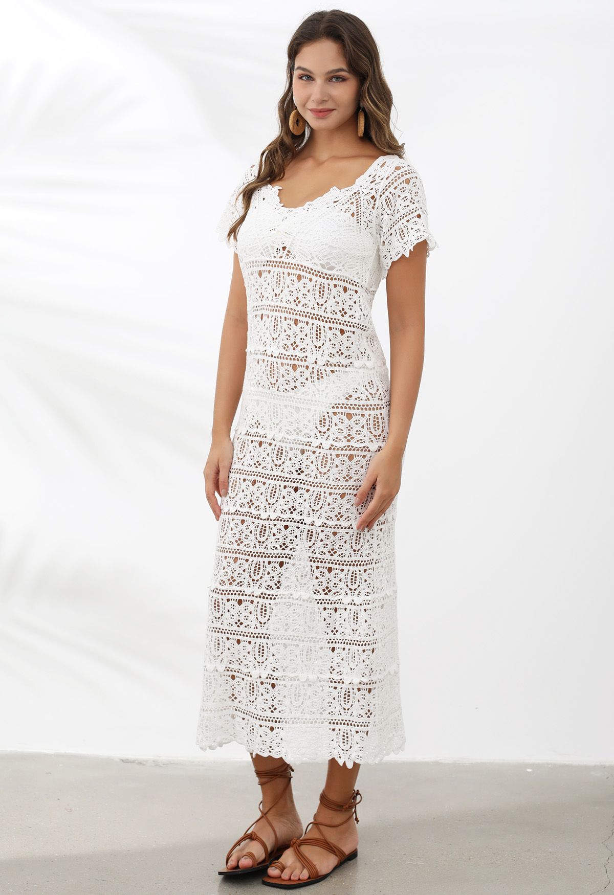 Lace Guipure Short Sleeve Cover-Up Dress