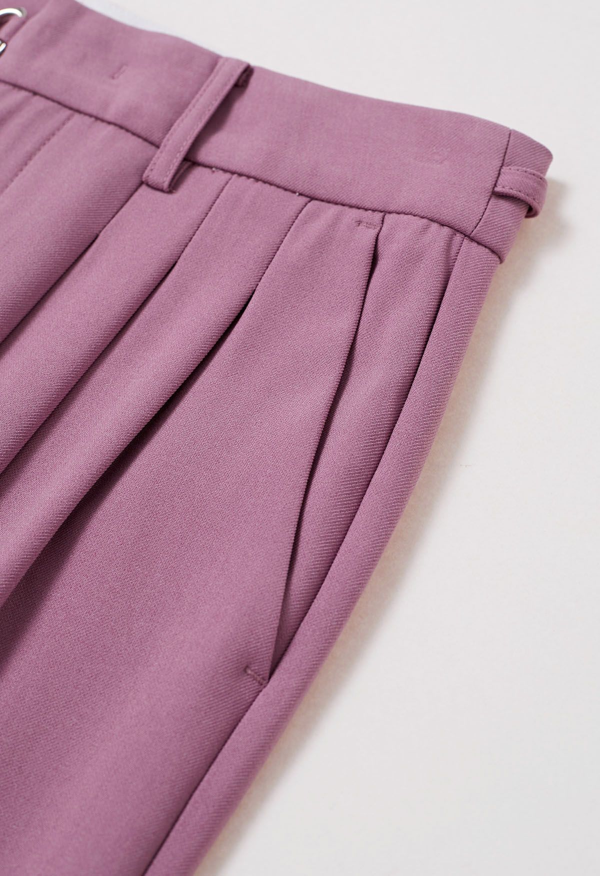 Adjustable Belt Pleated Straight-Leg Pants in Violet