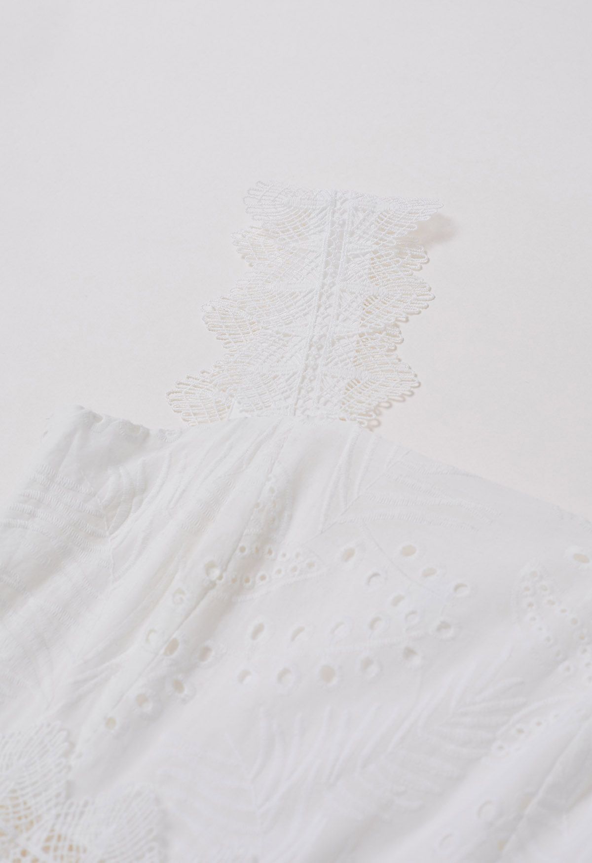 Leaves Eyelet Embroidered Lace Trim Cami Dress in White