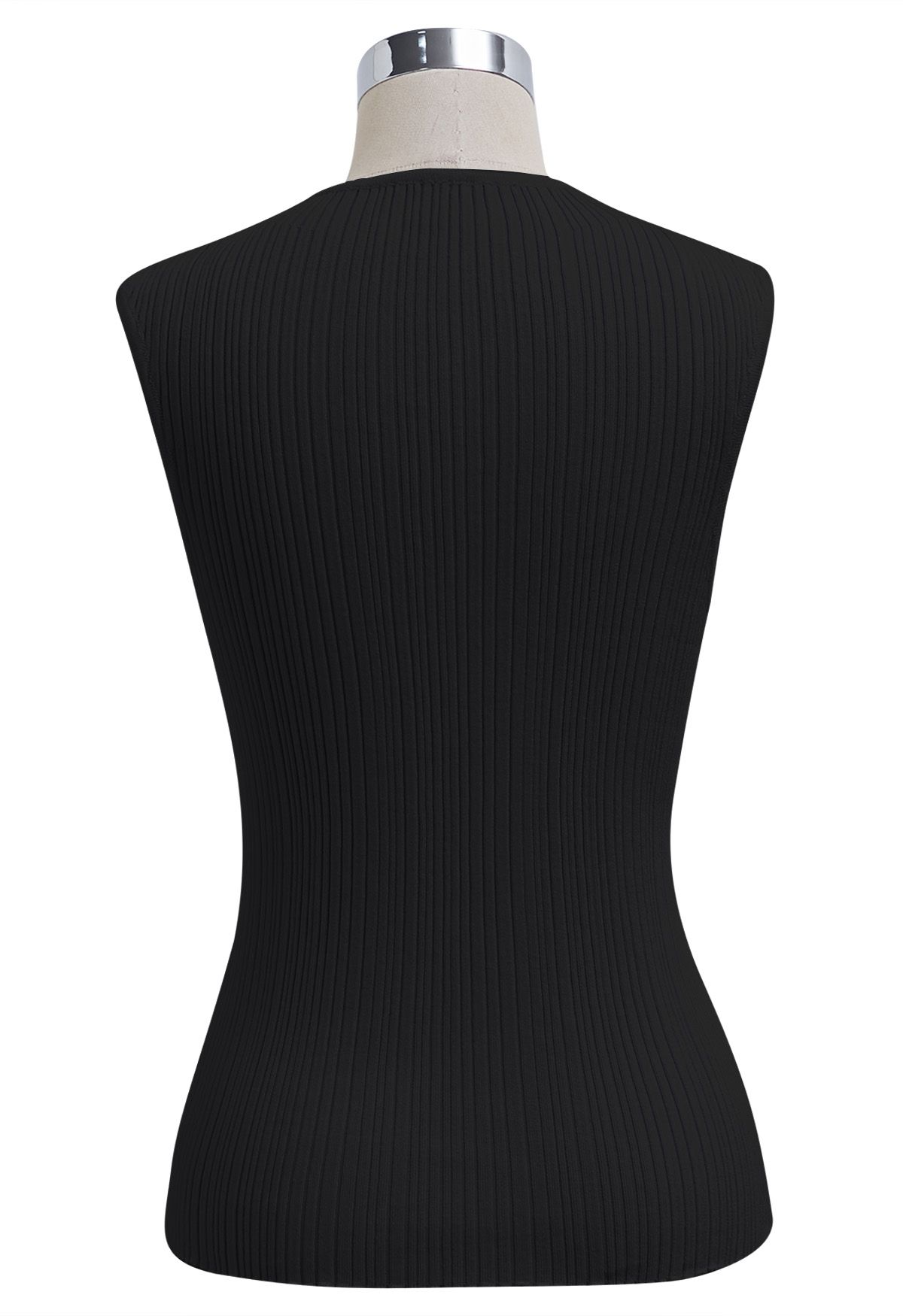 Minimalist Ribbed Texture Sleeveless Knit Top in Black