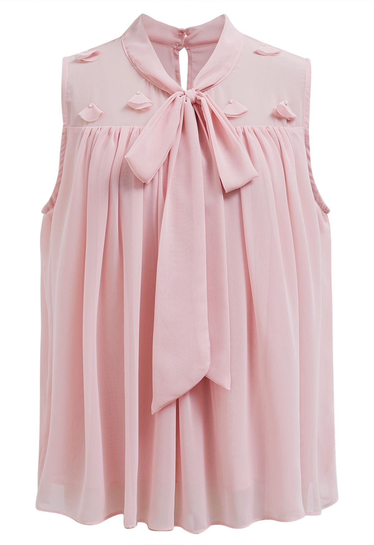 Pearly Petal Bowknot Chiffon Sleeveless Top in Pink