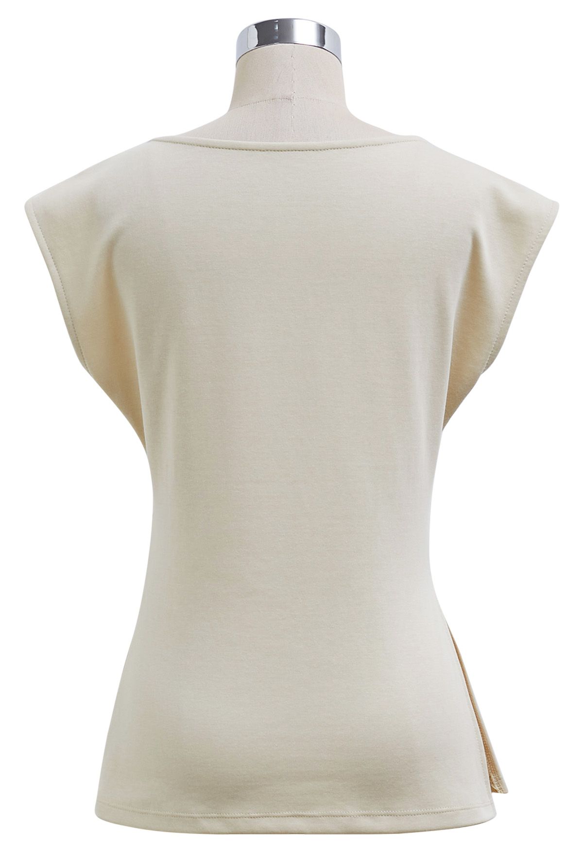 Decorative Necklace Side Pleat Cotton Top in Sand