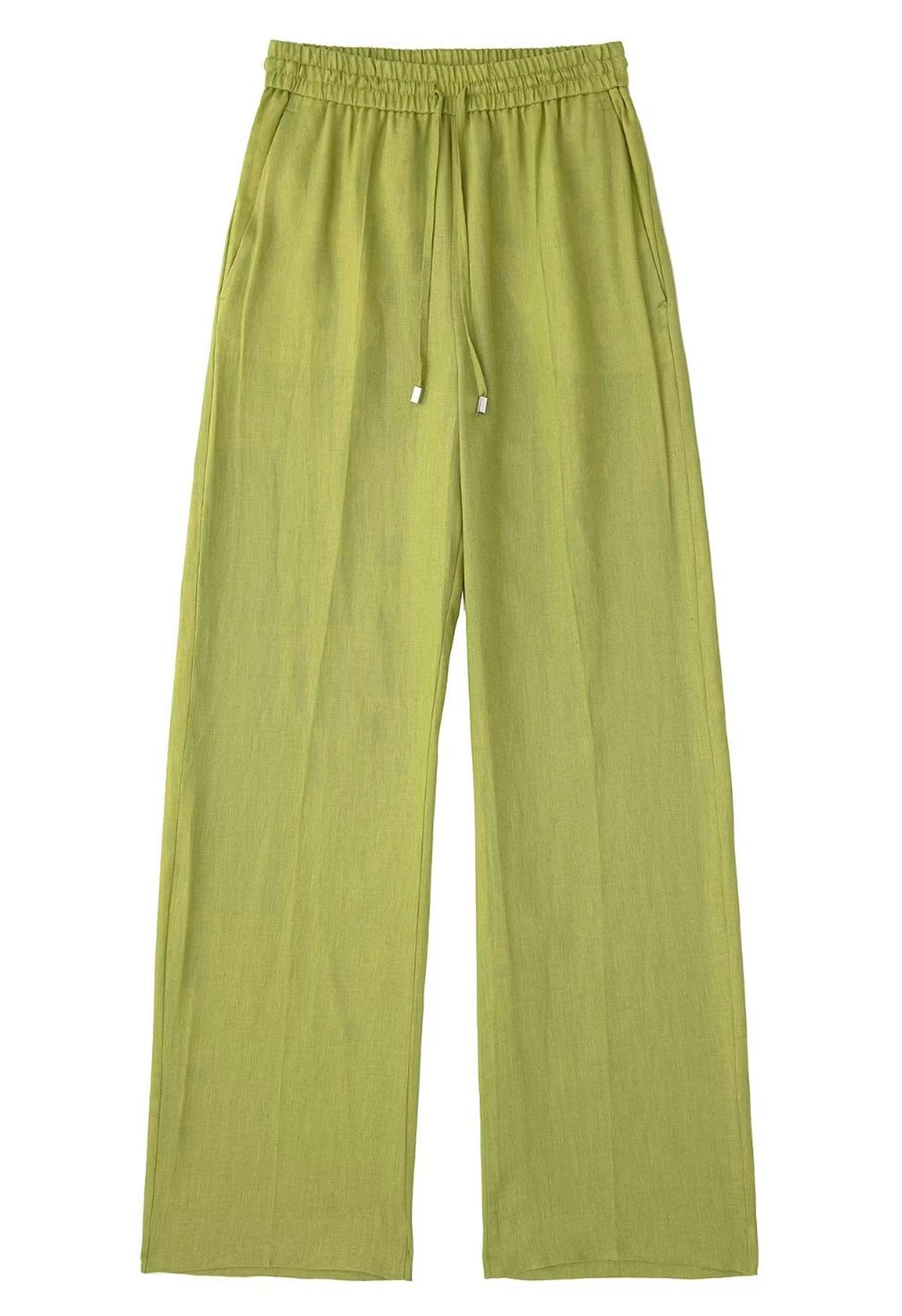 Breezy Cotton Straight-Leg Pants in Lime