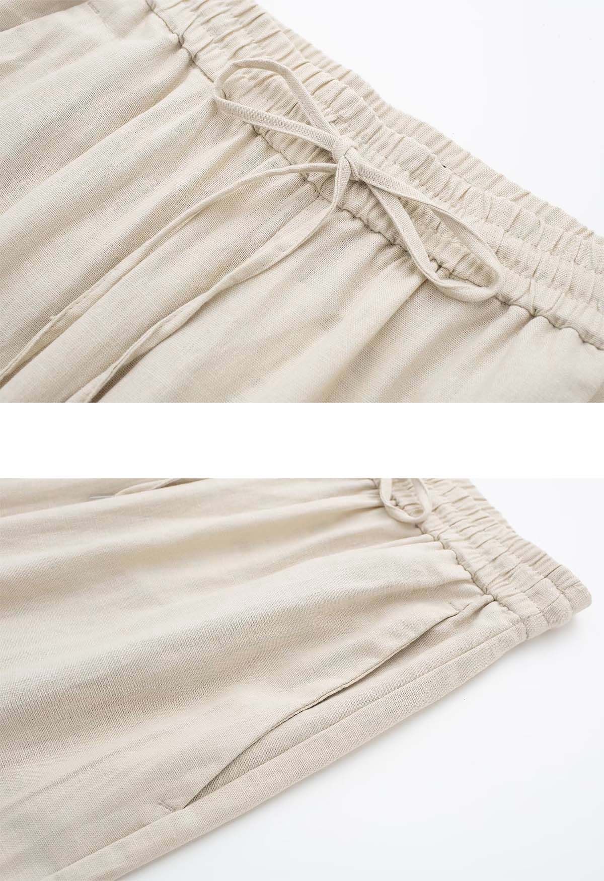 Breezy Cotton Straight-Leg Pants in Oatmeal