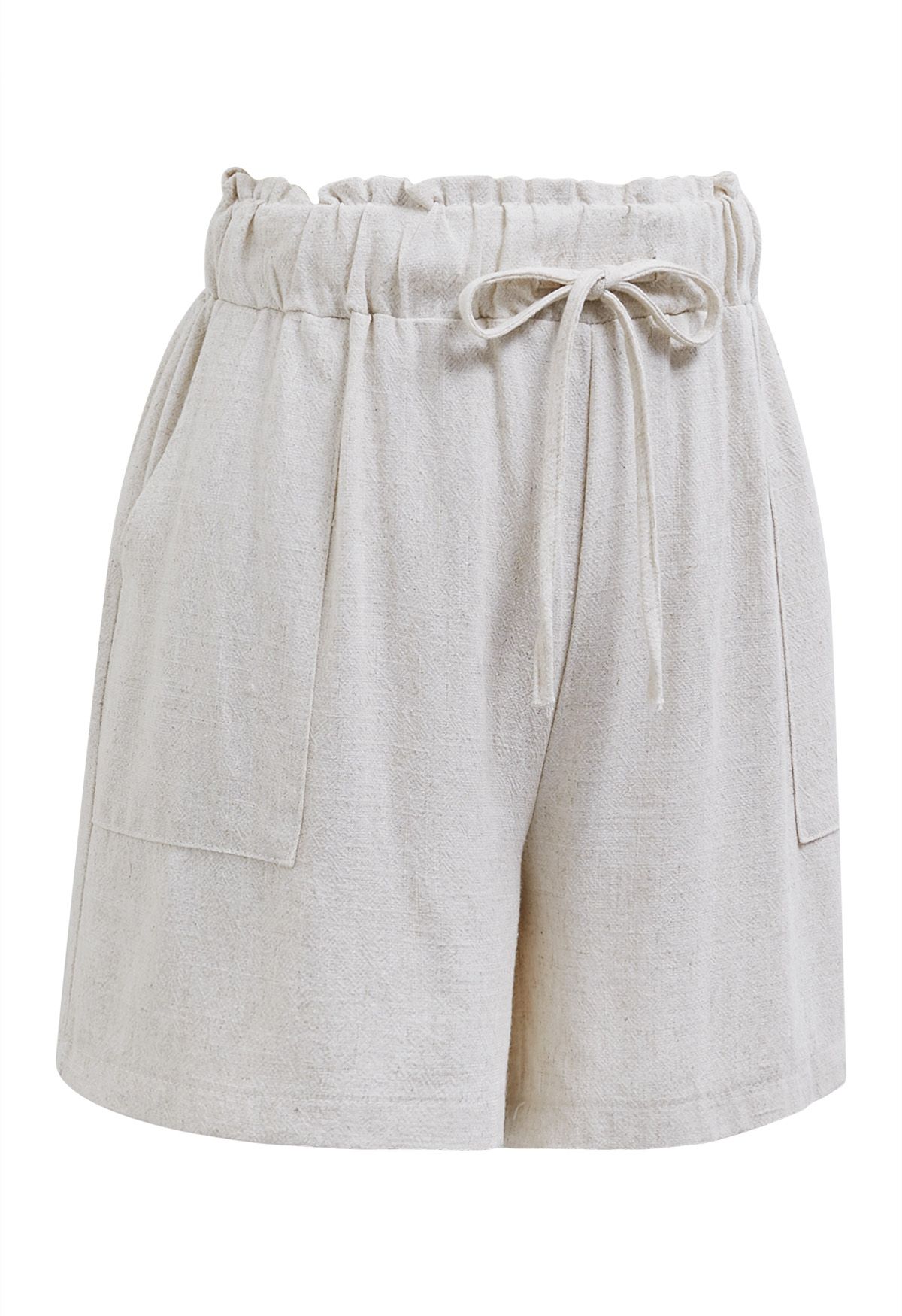 Ruffle Waist Detail Linen-Blend Shorts in Linen - Retro, Indie and ...