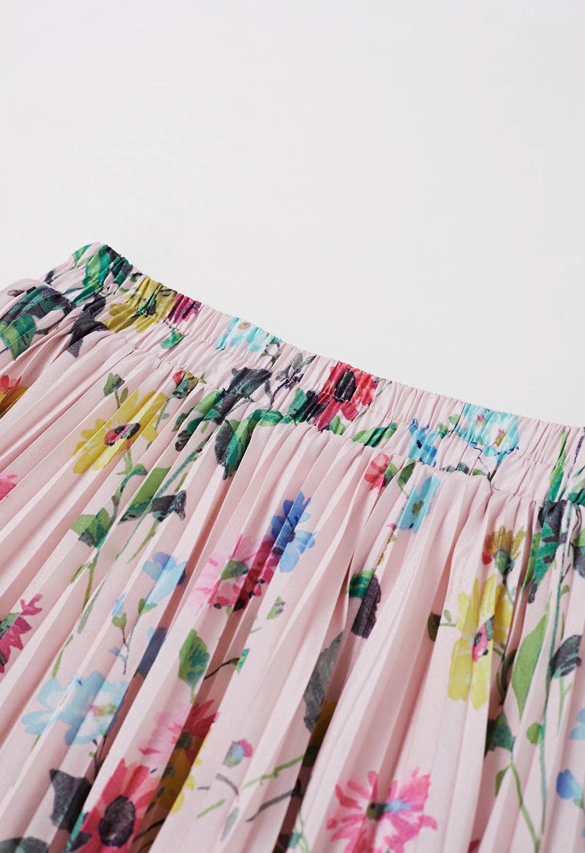 Vivid Floral Print Pleated Maxi Skirt in Pink