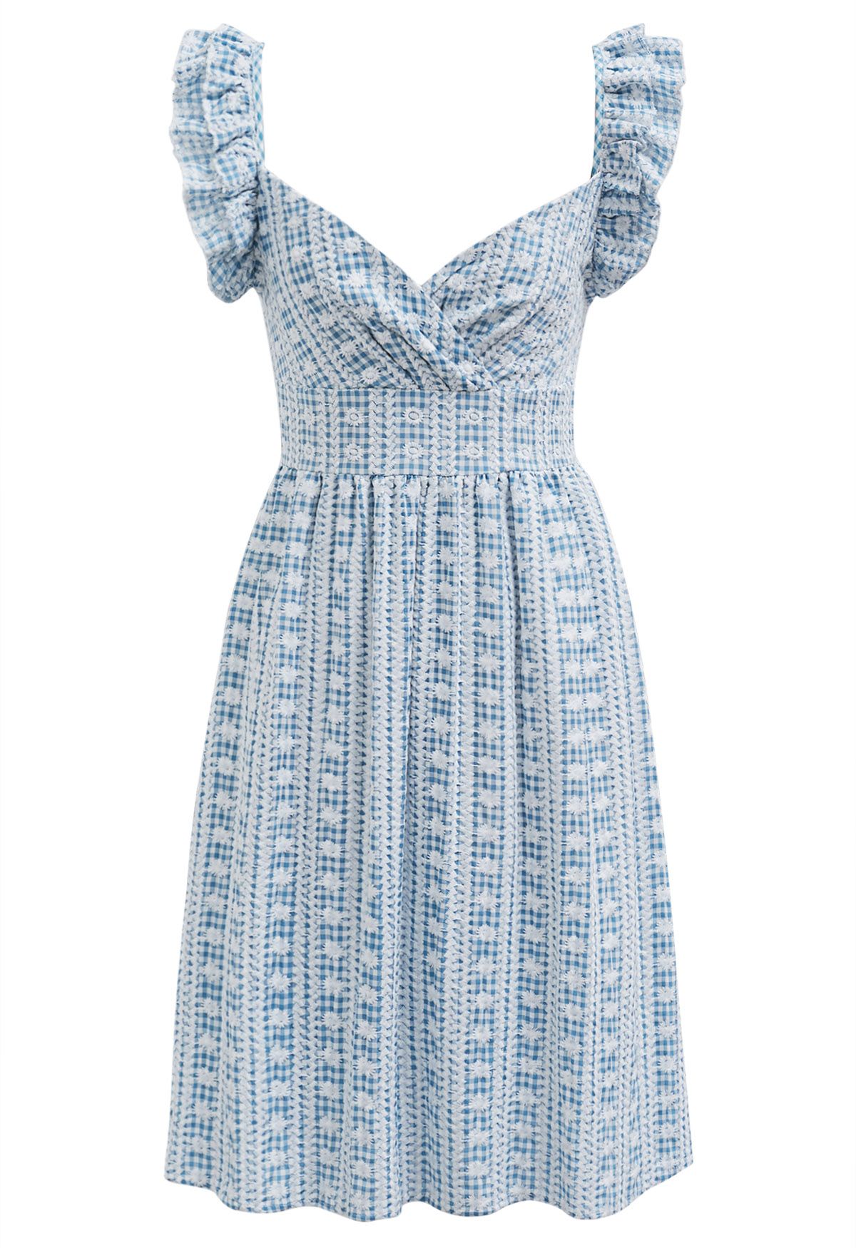 Embroidered Daisy Gingham Mini Cami Dress