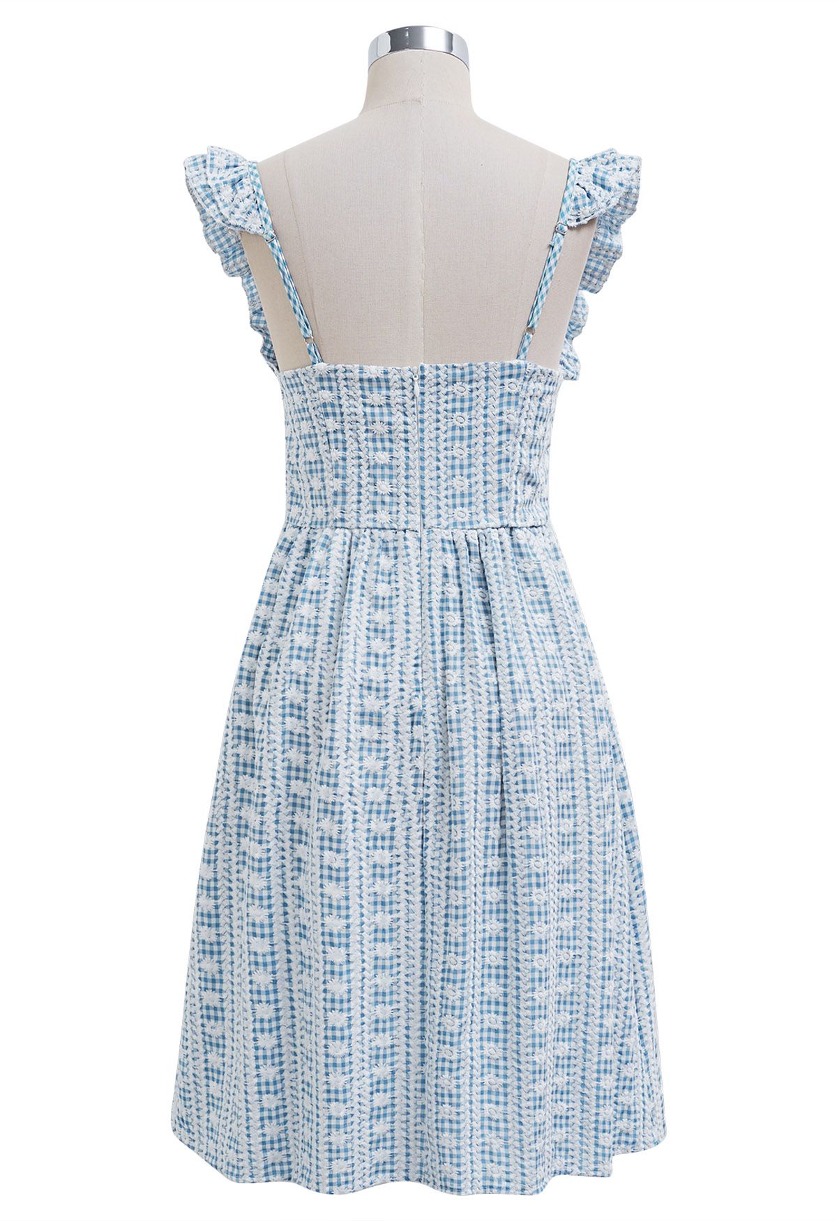 Embroidered Daisy Gingham Mini Cami Dress