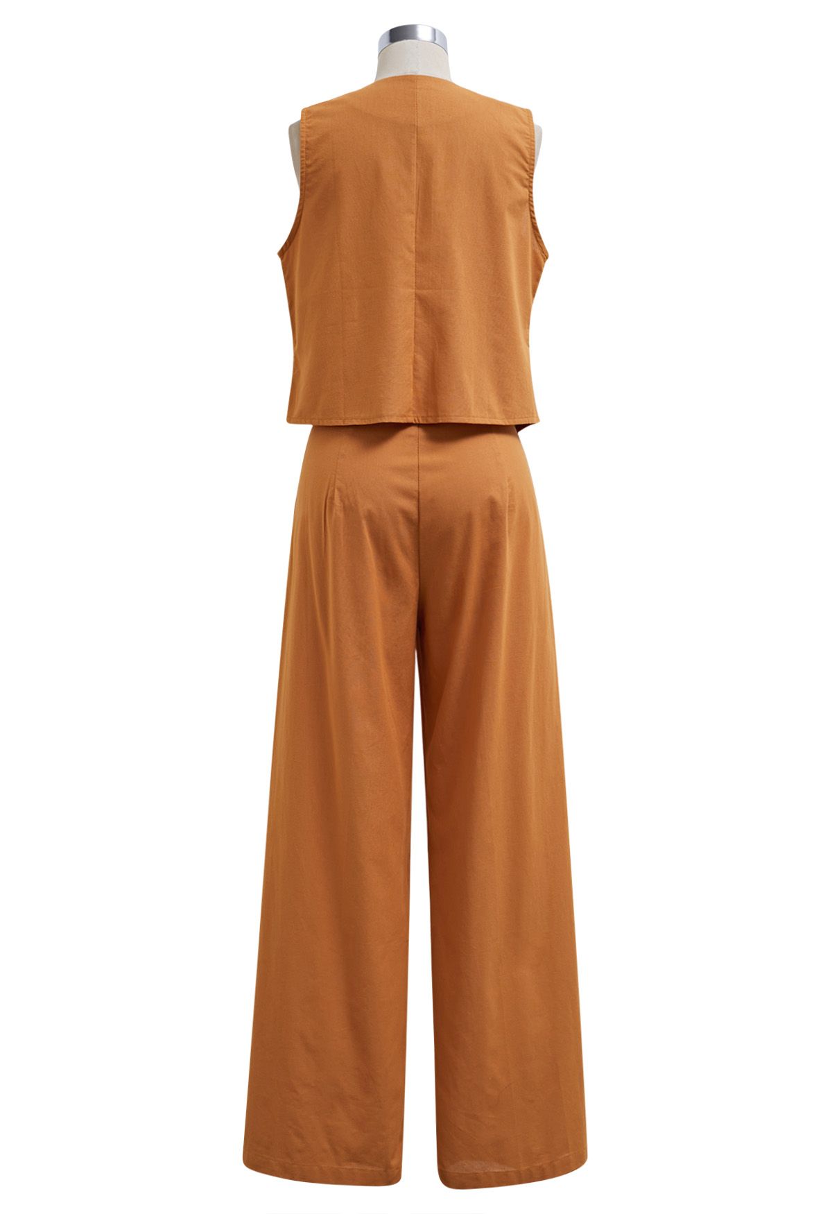 Linen-Blend Button Down Vest and Pants Set in Pumpkin