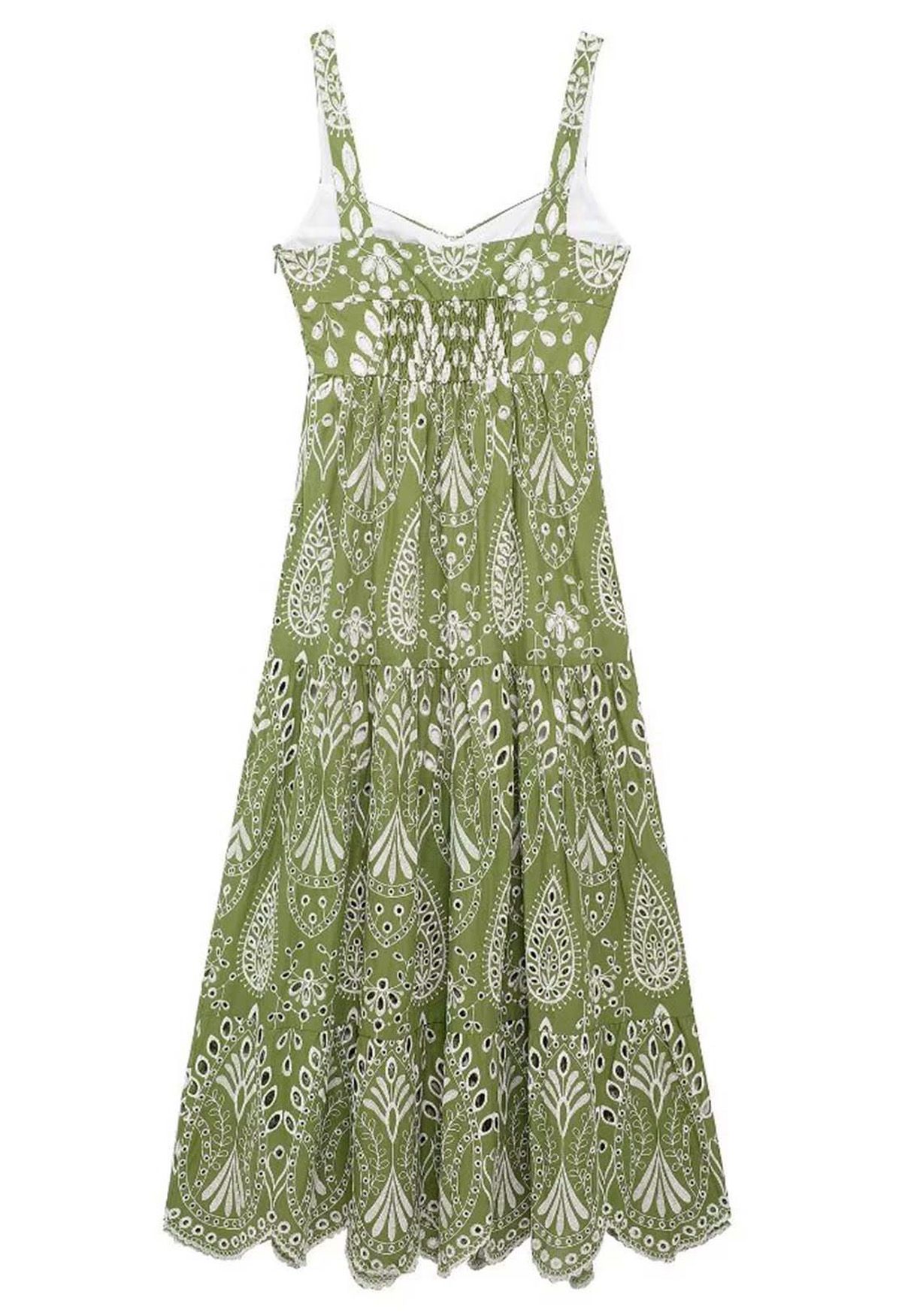 Sunny Poise Green Eyelet Embroidered Cami Dress