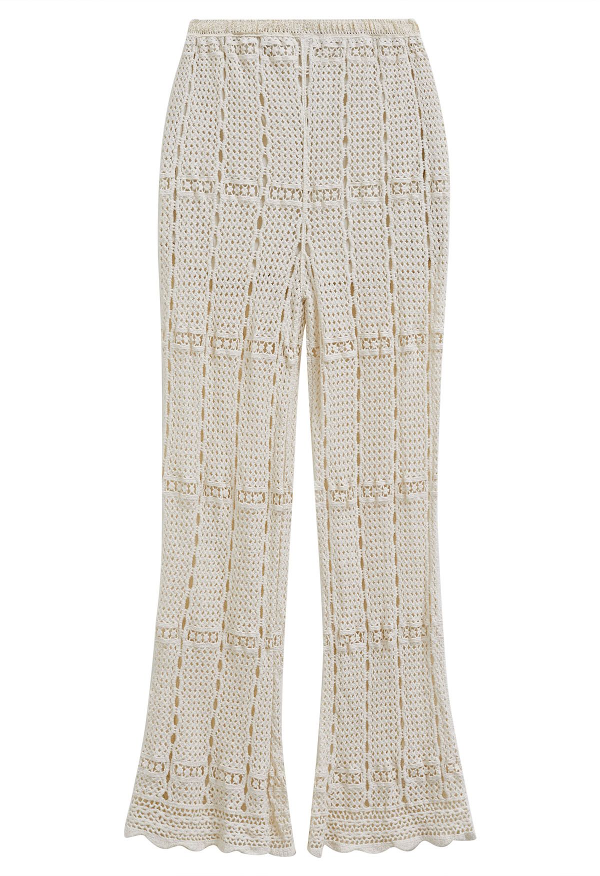 Hollow Out Crochet Flare Hem Pants