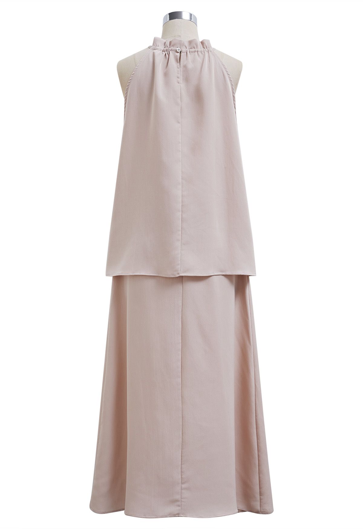 Ruffle Halter Top and Twist Front Maxi Skirt Set in Nude Pink