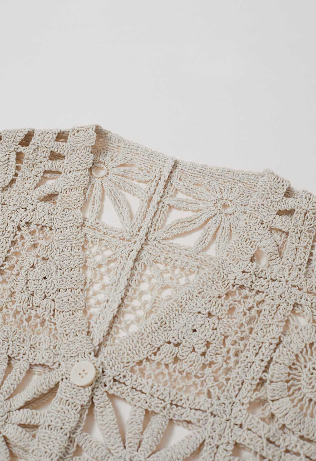 Flower Crochet Patchwork Buttoned Crop Cardigan