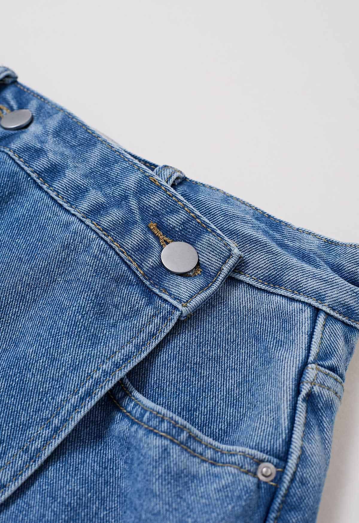 Modern Flap Pocket Denim Skorts in Blue