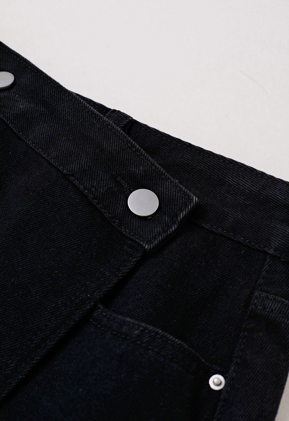 Modern Flap Pocket Denim Skorts in Black