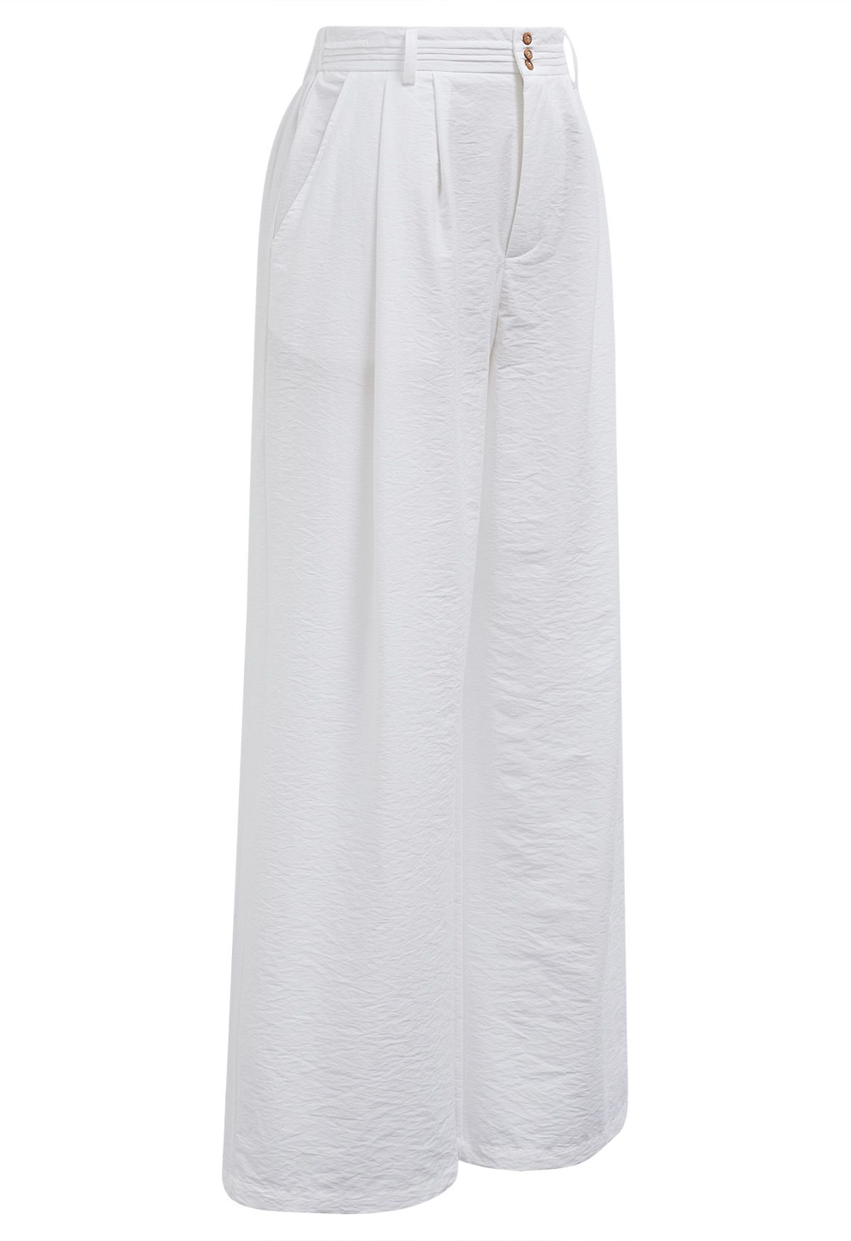 Pintuck Detail Wide-Leg Pants in White