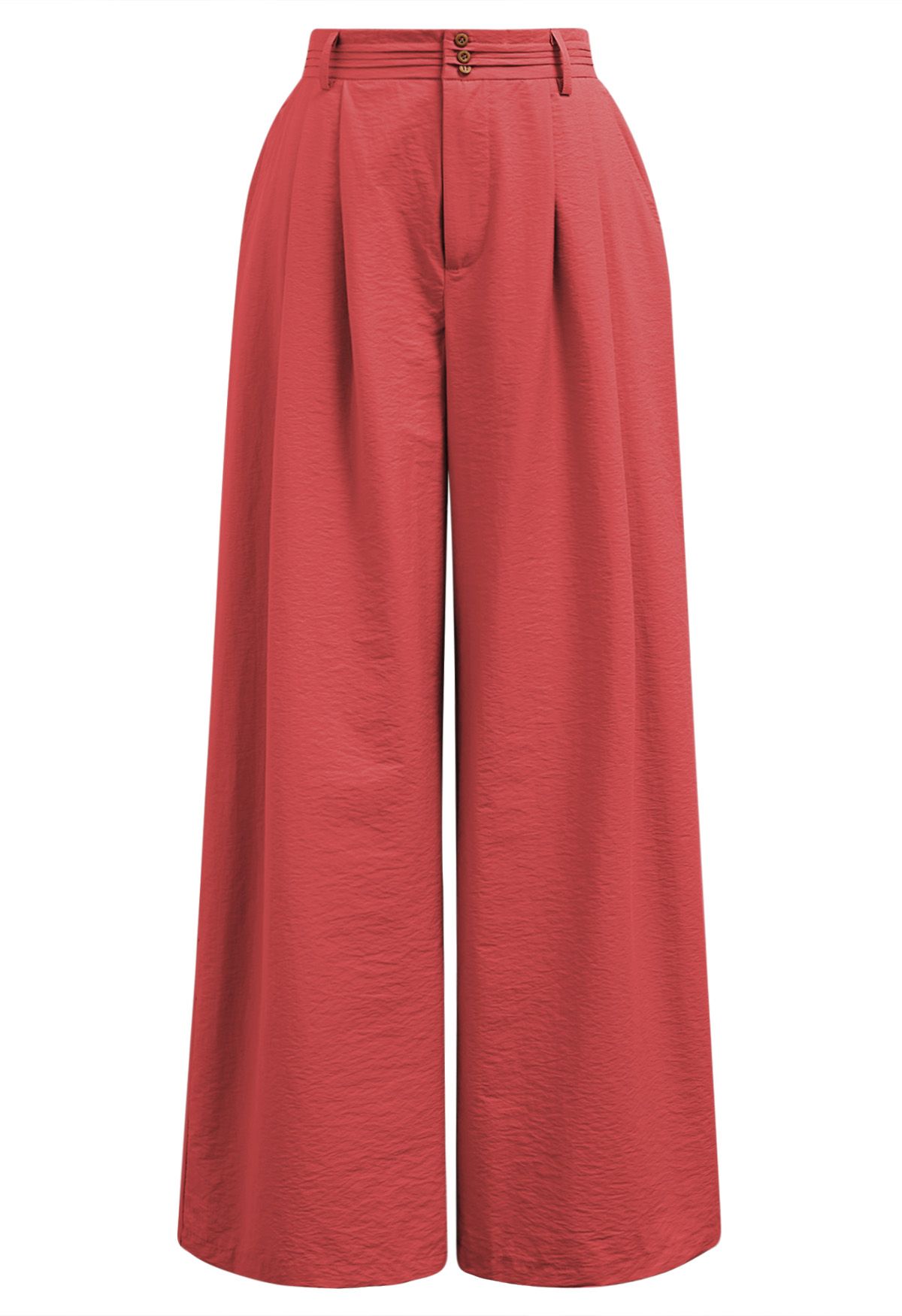 Pintuck Detail Wide-Leg Pants in Red