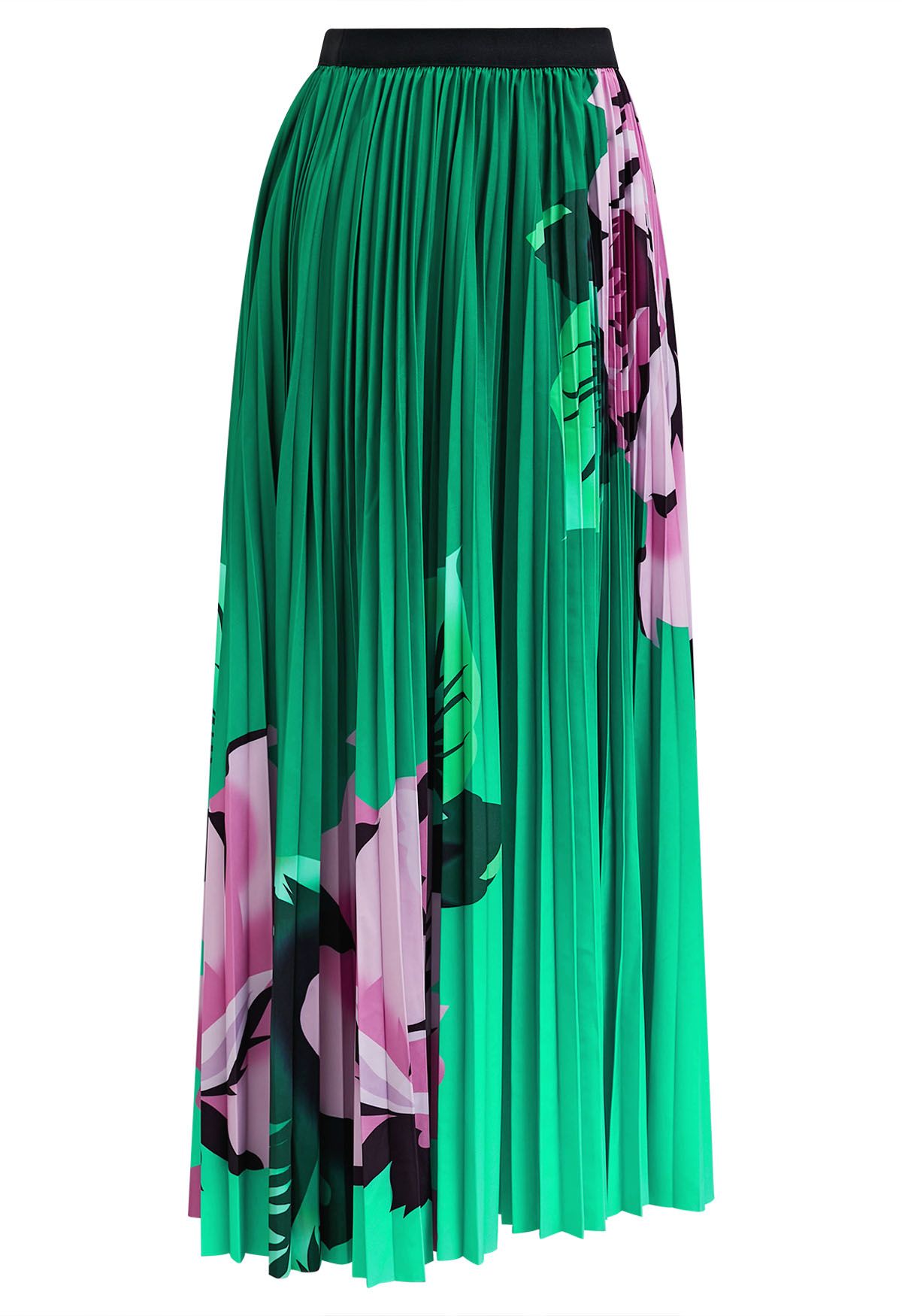 Watercolor Floral Accordion Pleated Skirt in Green