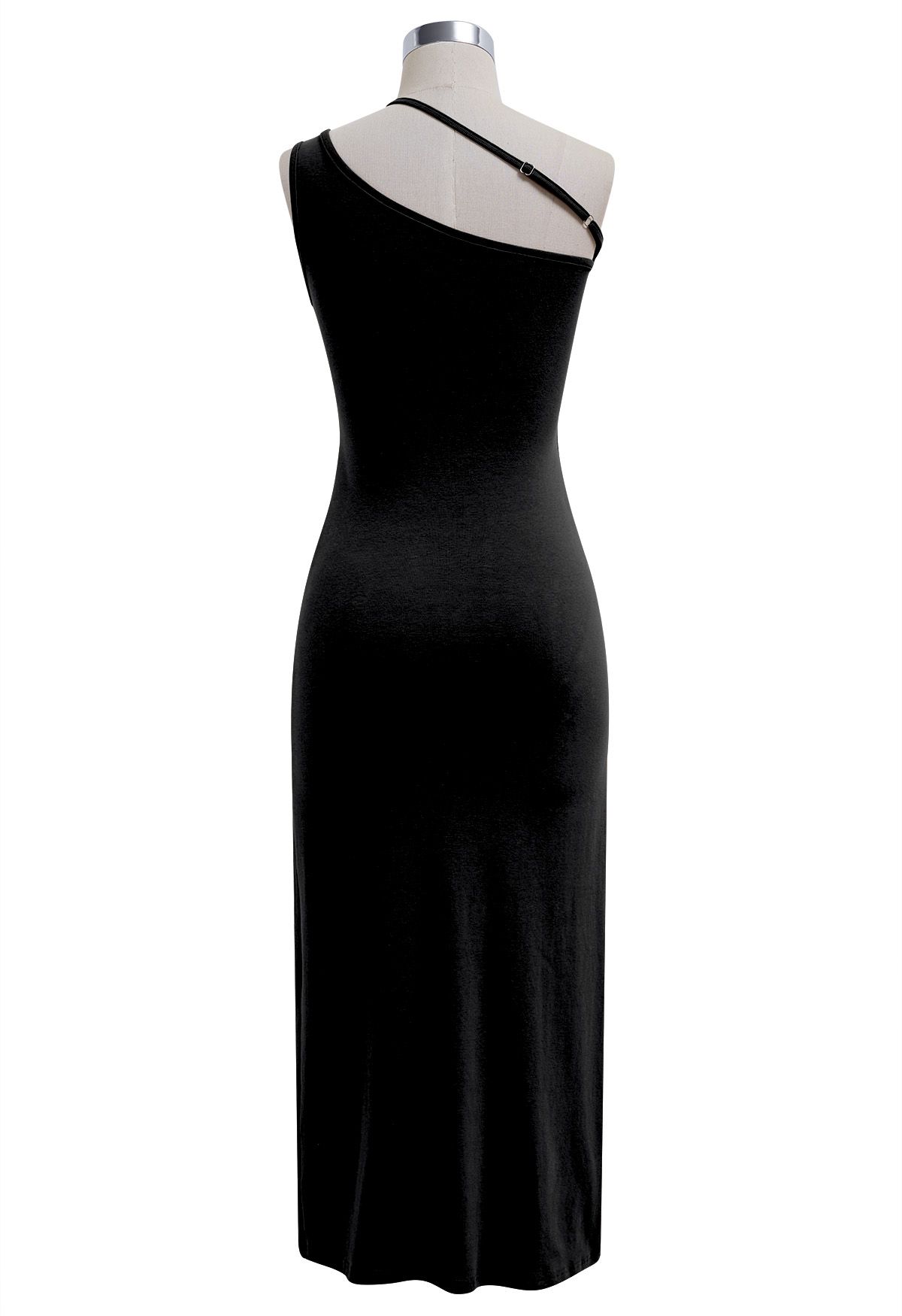 Oblique One Shoulder Bodycon Midi Dress in Black