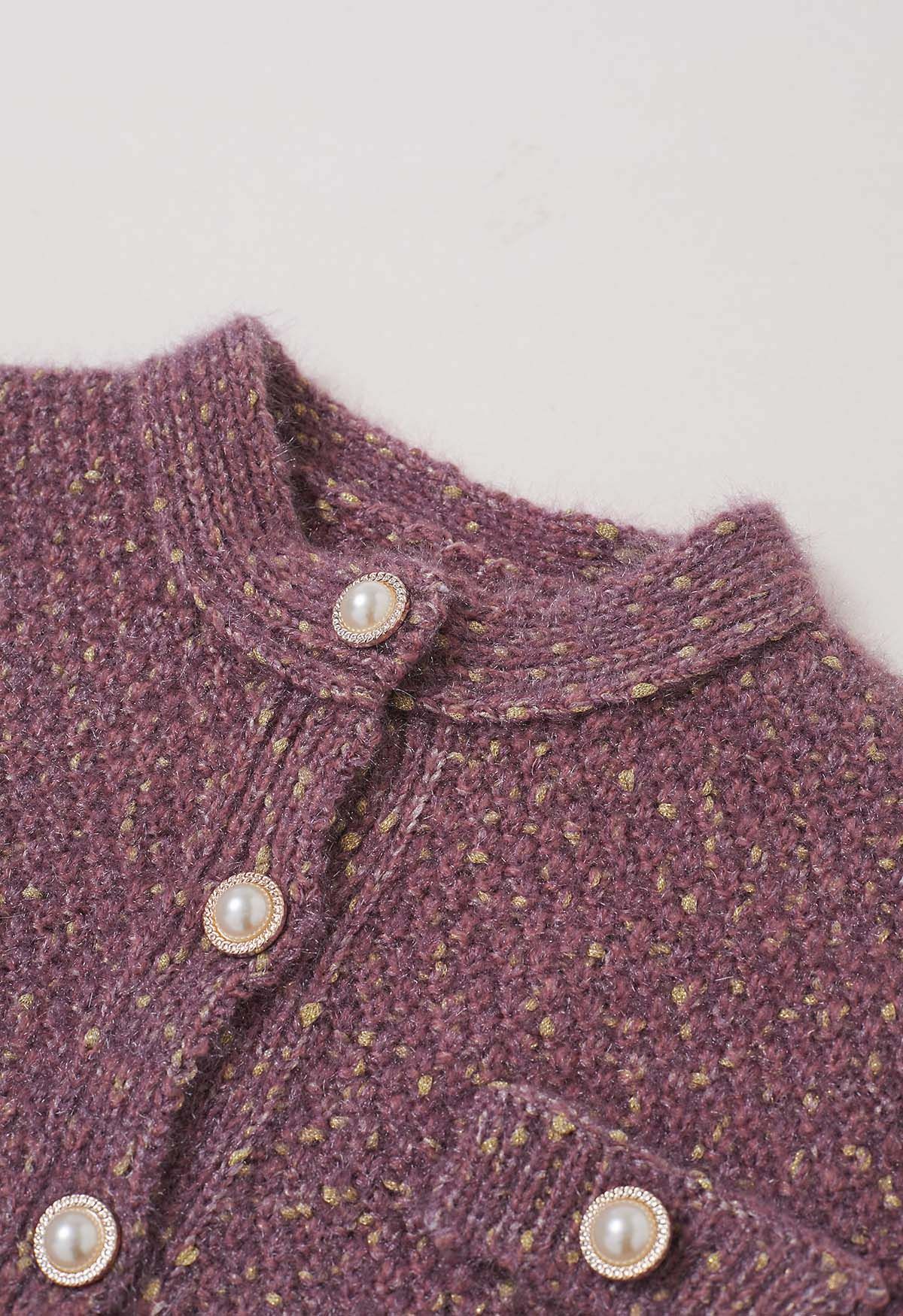 Fuzzy Mix-Knit Button Down Cardigan in Purple