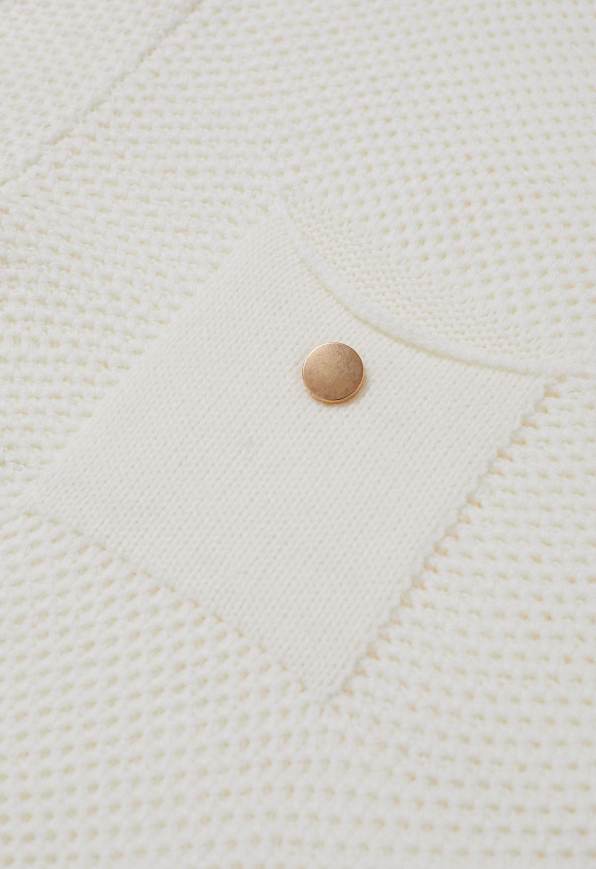 Buttons Decorated Pocket Waffle Knit Sweater in White