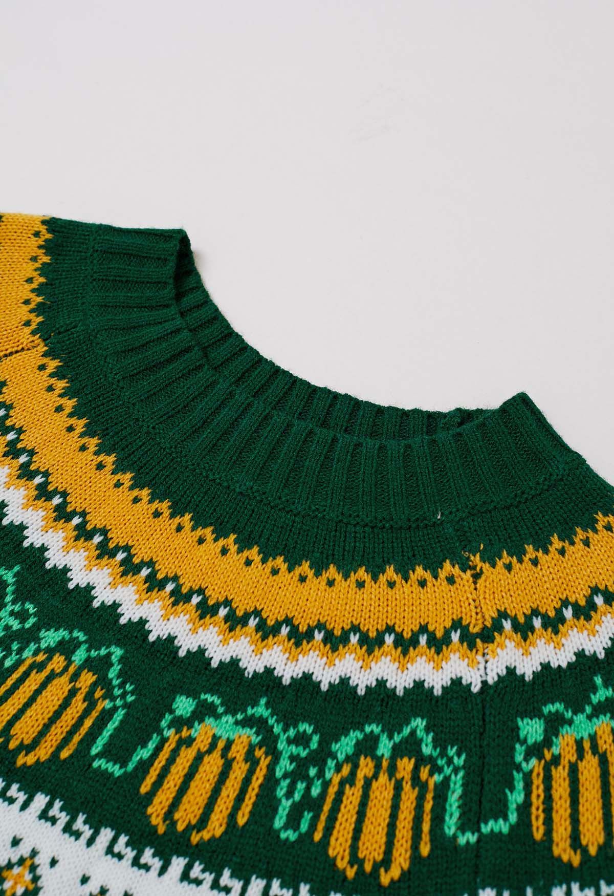 Pumpkin Delight Long Sleeves Knit Sweater in Green