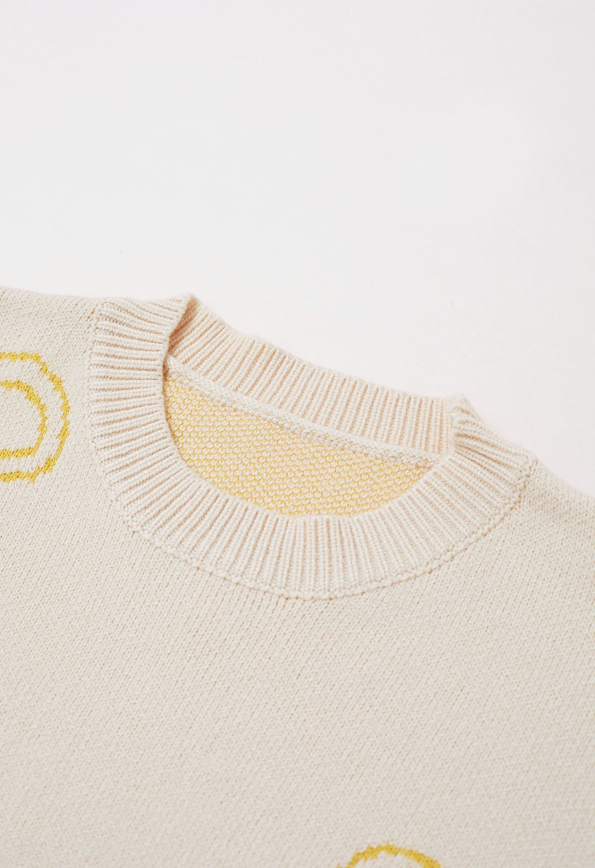 Floral Sketch Pattern Jacquard Knit Sweater in Light Yellow