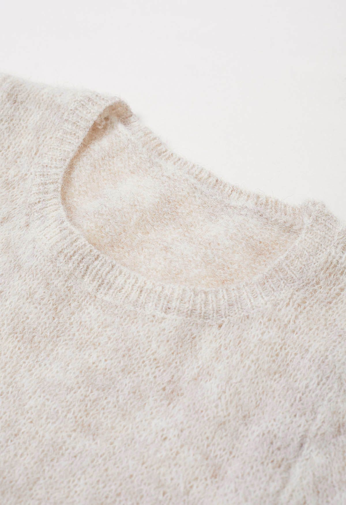 Peplum Flair Fuzzy Knit Top in Oatmeal