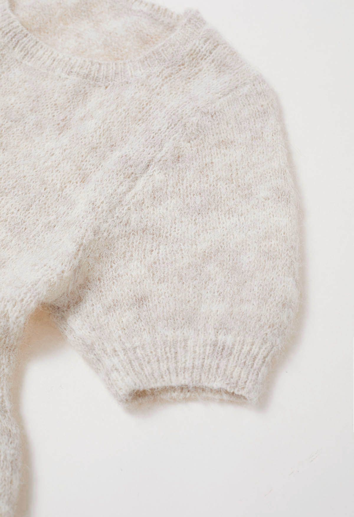 Peplum Flair Fuzzy Knit Top in Oatmeal