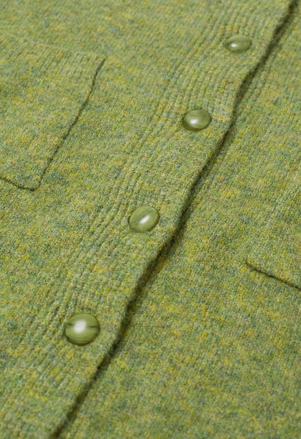 Toasty Patch Pockets Buttoned Knit Cardigan in Moss Green