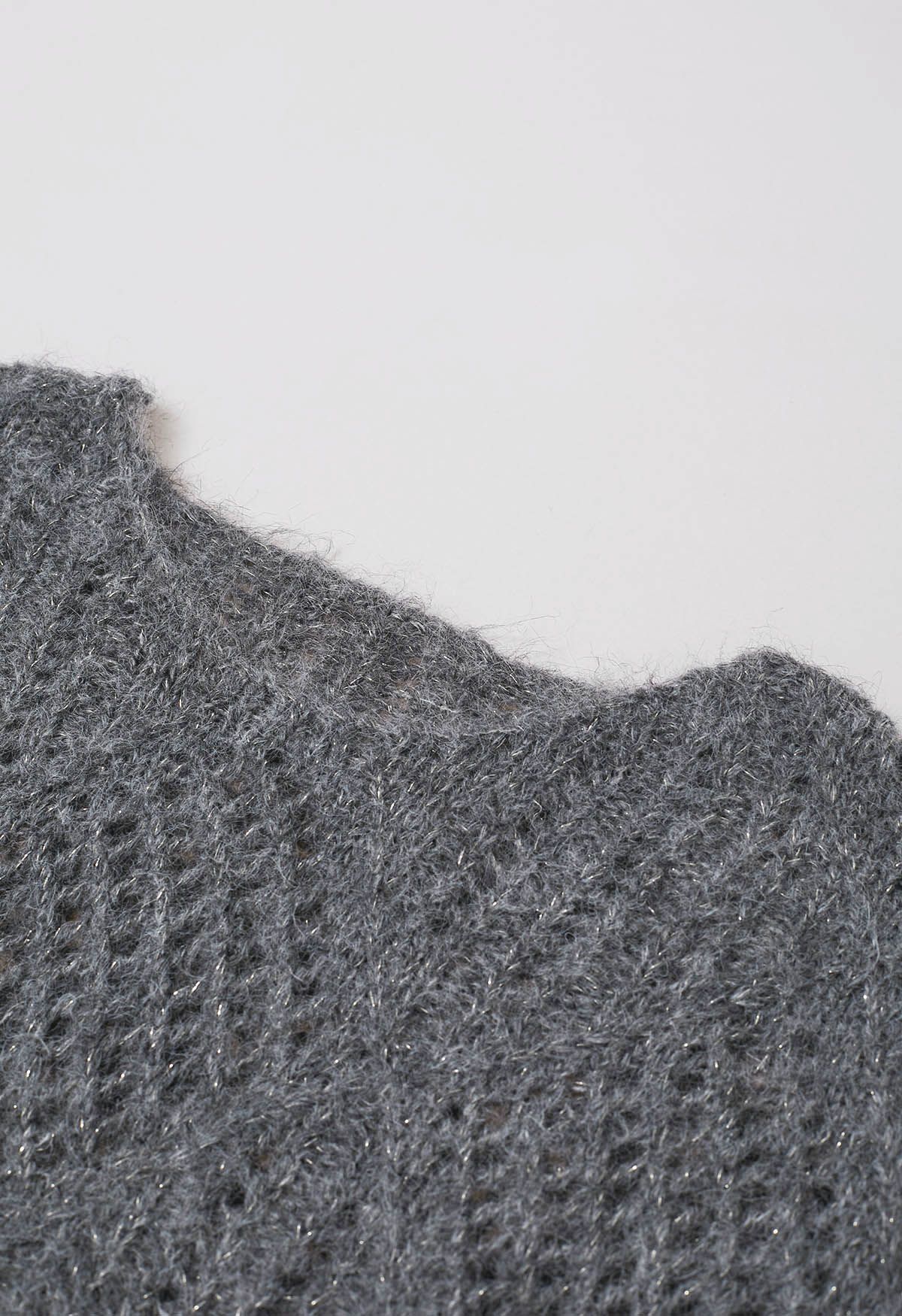 Diamond Pattern Hollow Fuzzy Knit Sweater in Smoke