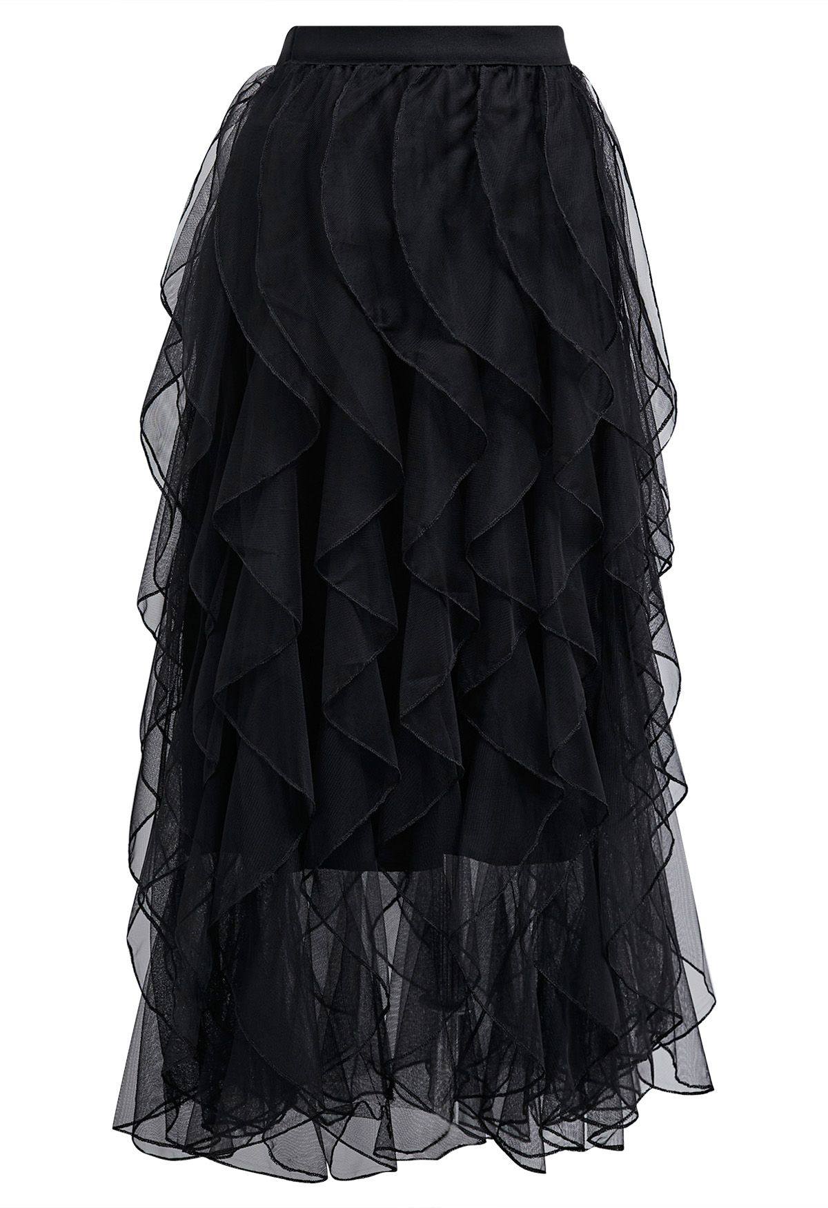 Rippling Attraction Panelled Mesh Tulle Skirt in Black