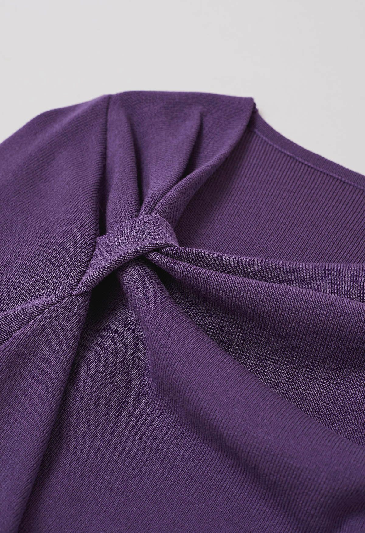 Side Knot Ruched Long-Sleeve Knit Top in Purple