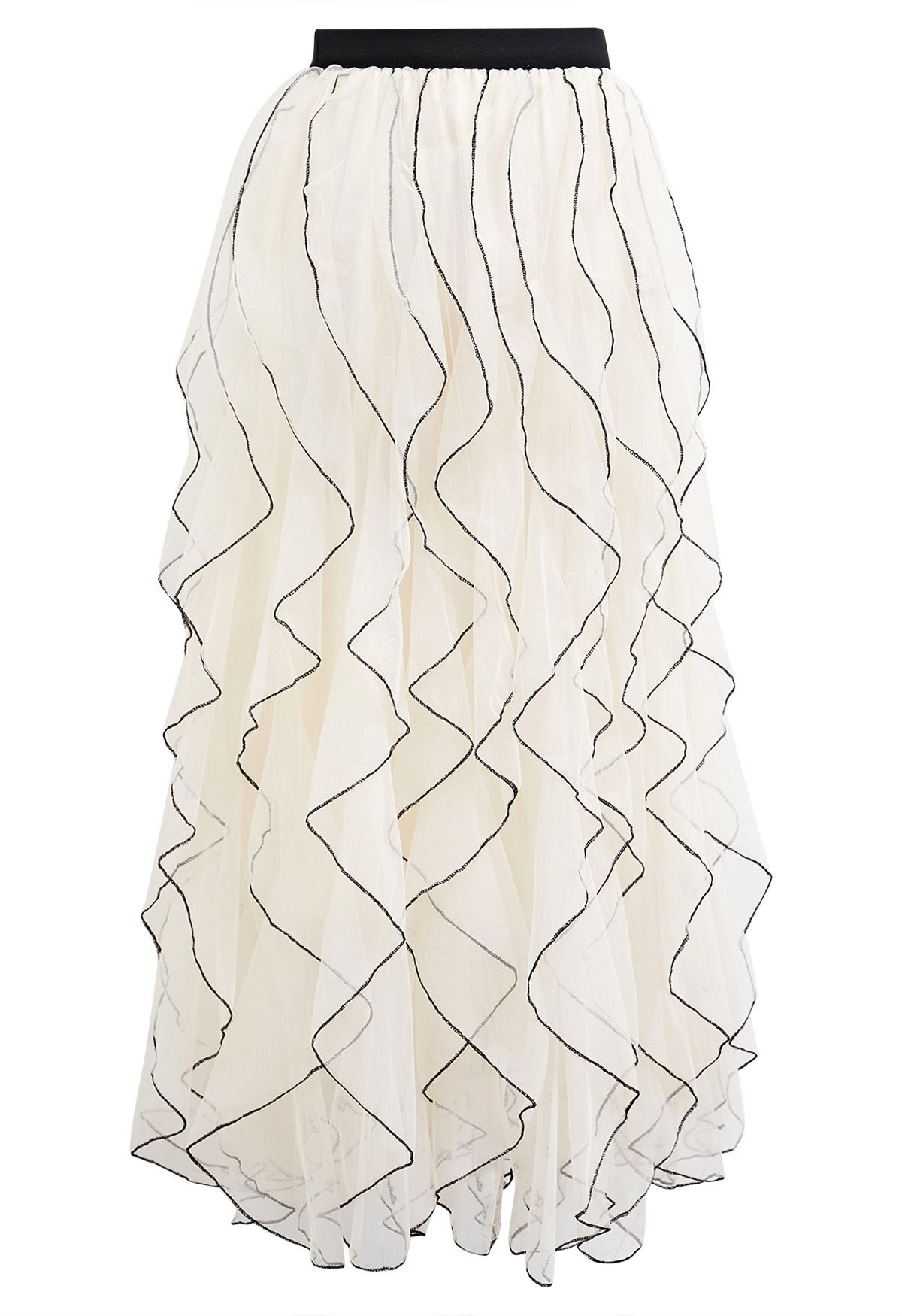 Rippling Attraction Panelled Mesh Tulle Skirt in Cream