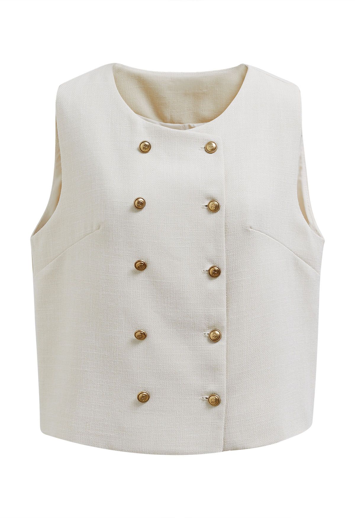 Preppy Style Double-Breasted Vest in Ivory