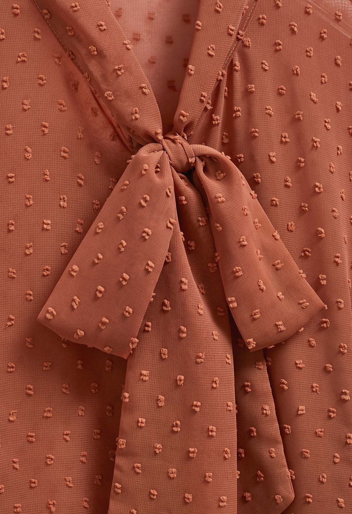 Flock Dot Self-Tie Bowknot Button Shirt in Orange