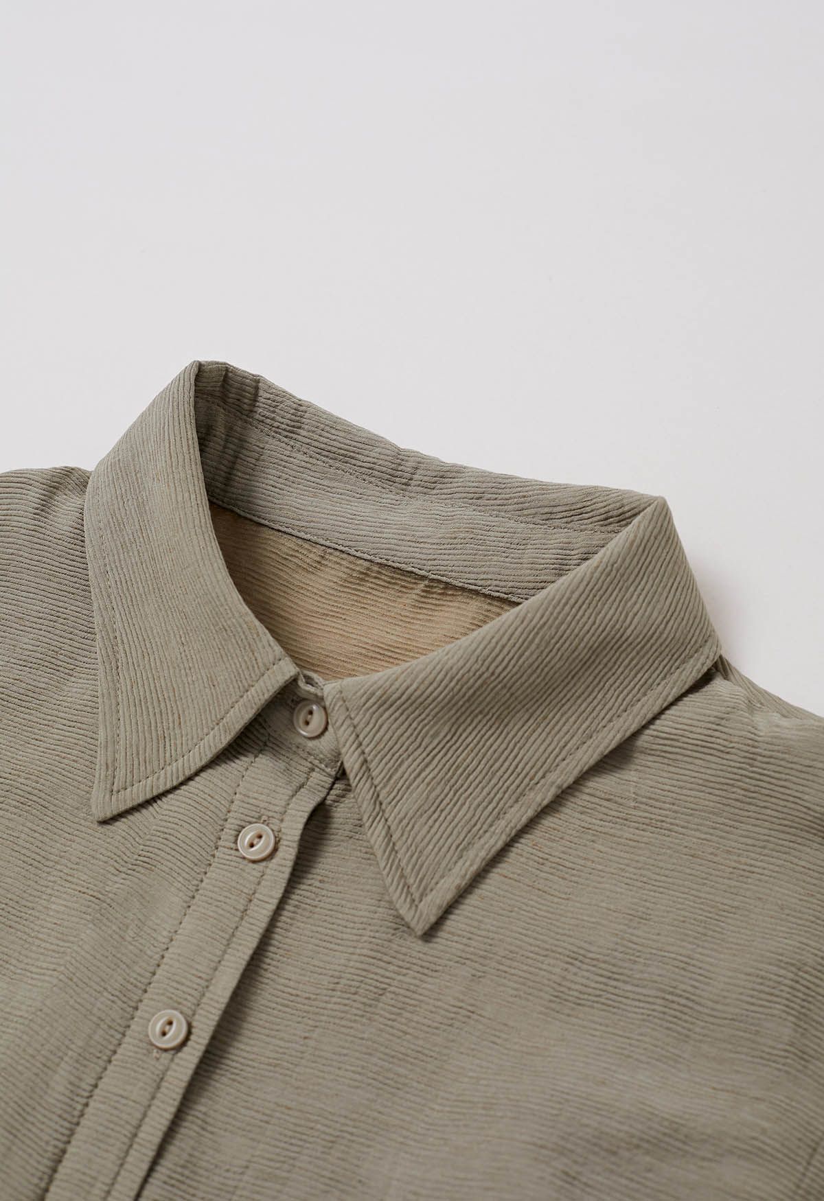 Collared Button Down Drawstring Shirt in Khaki