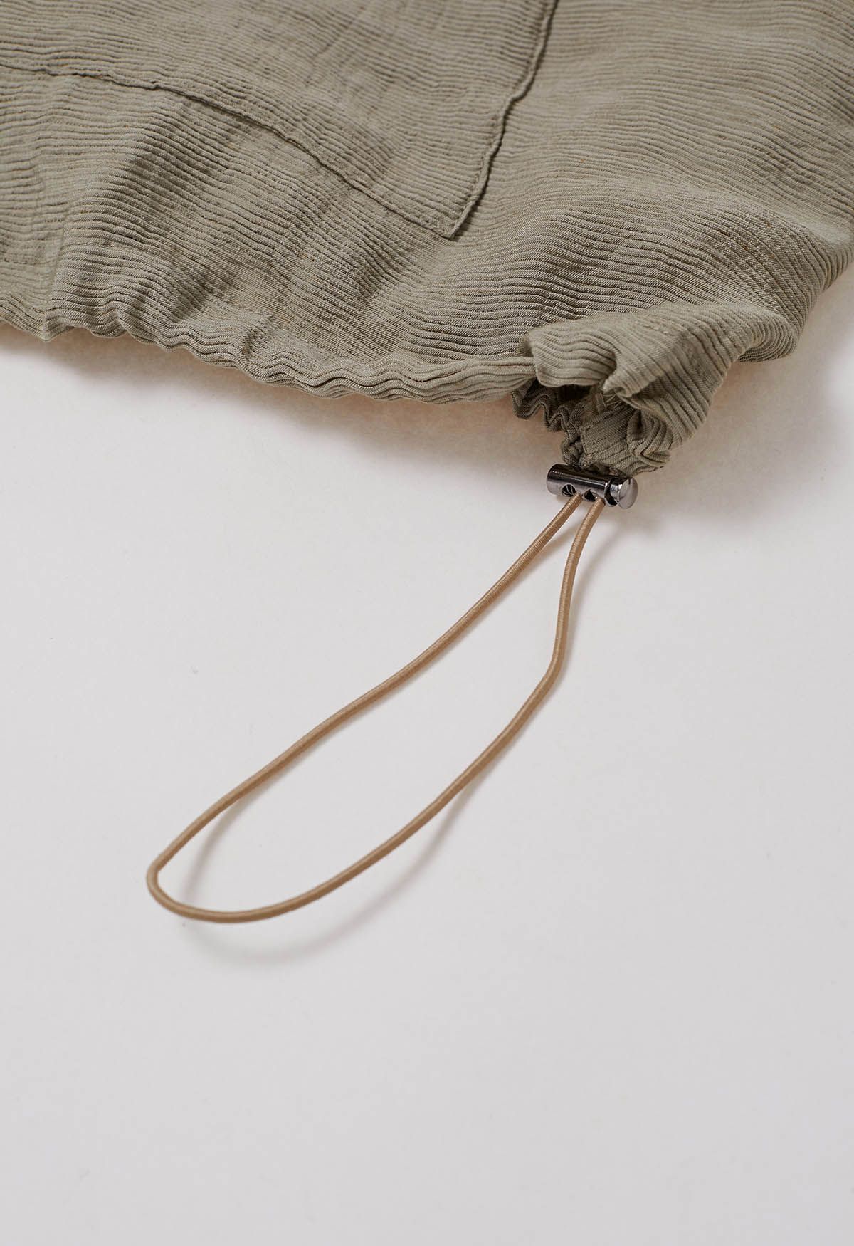 Collared Button Down Drawstring Shirt in Khaki