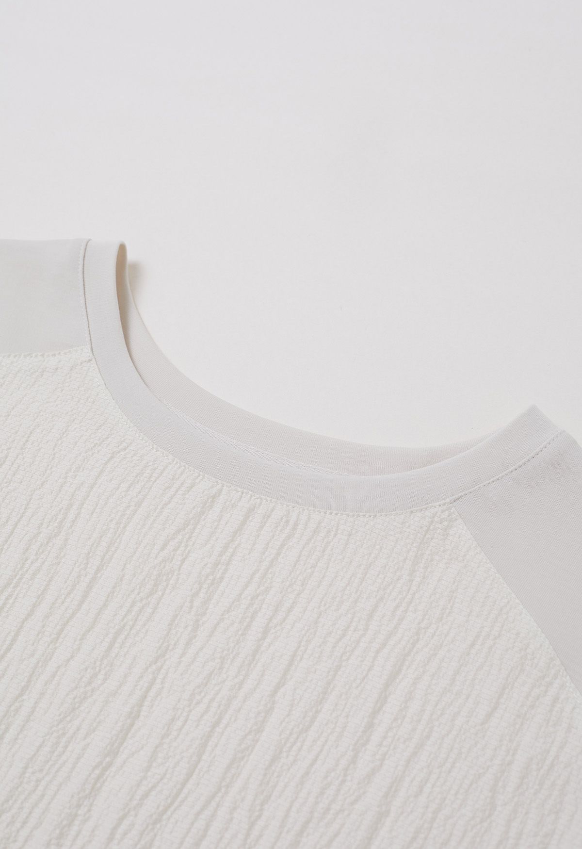 Texture Panelled Crop Sweatshirt in Cream