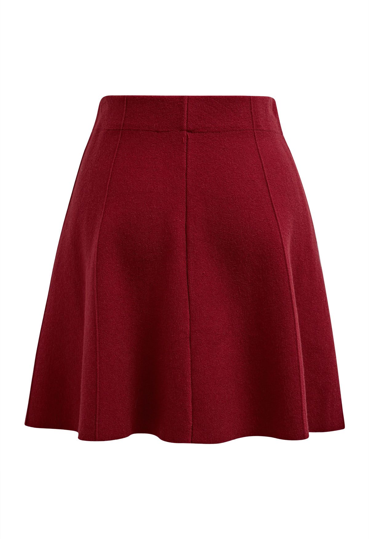 Refined Pleats Button Trim Knitted Mini Skirt in Red