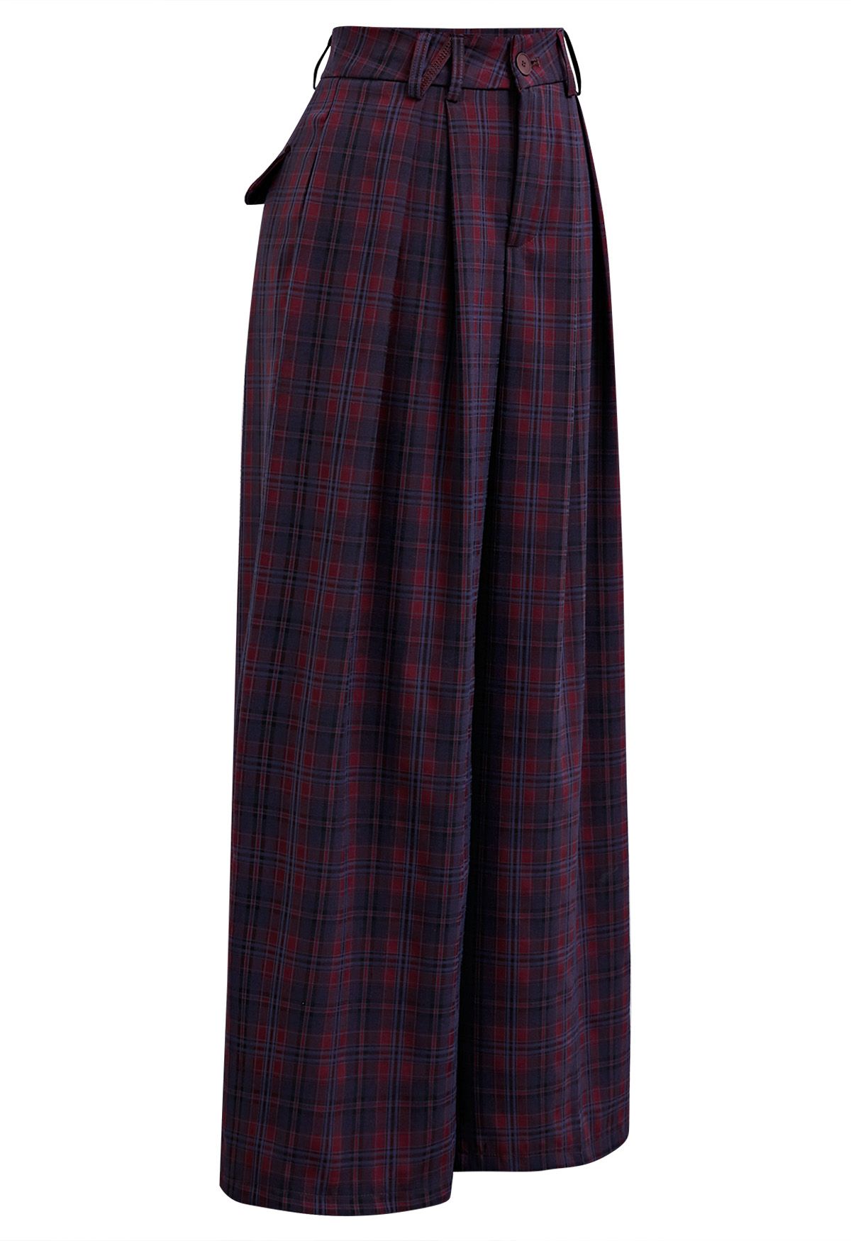 Throwback Plaid Wide-Leg Pants in Plum