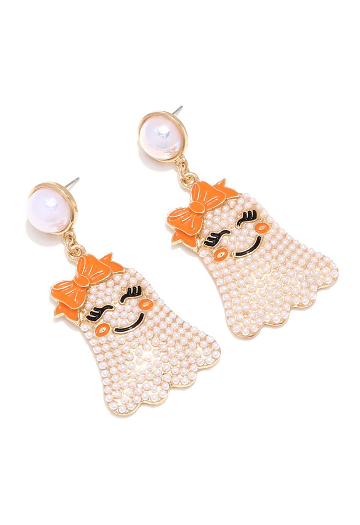 Smiling Ghost Pearl Bow Earrings