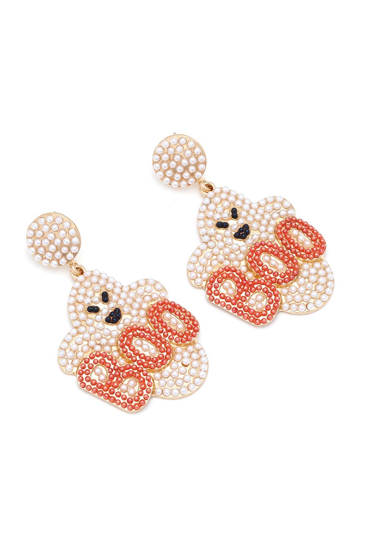 BOO Evil Ghost Pearl Earrings in Orange