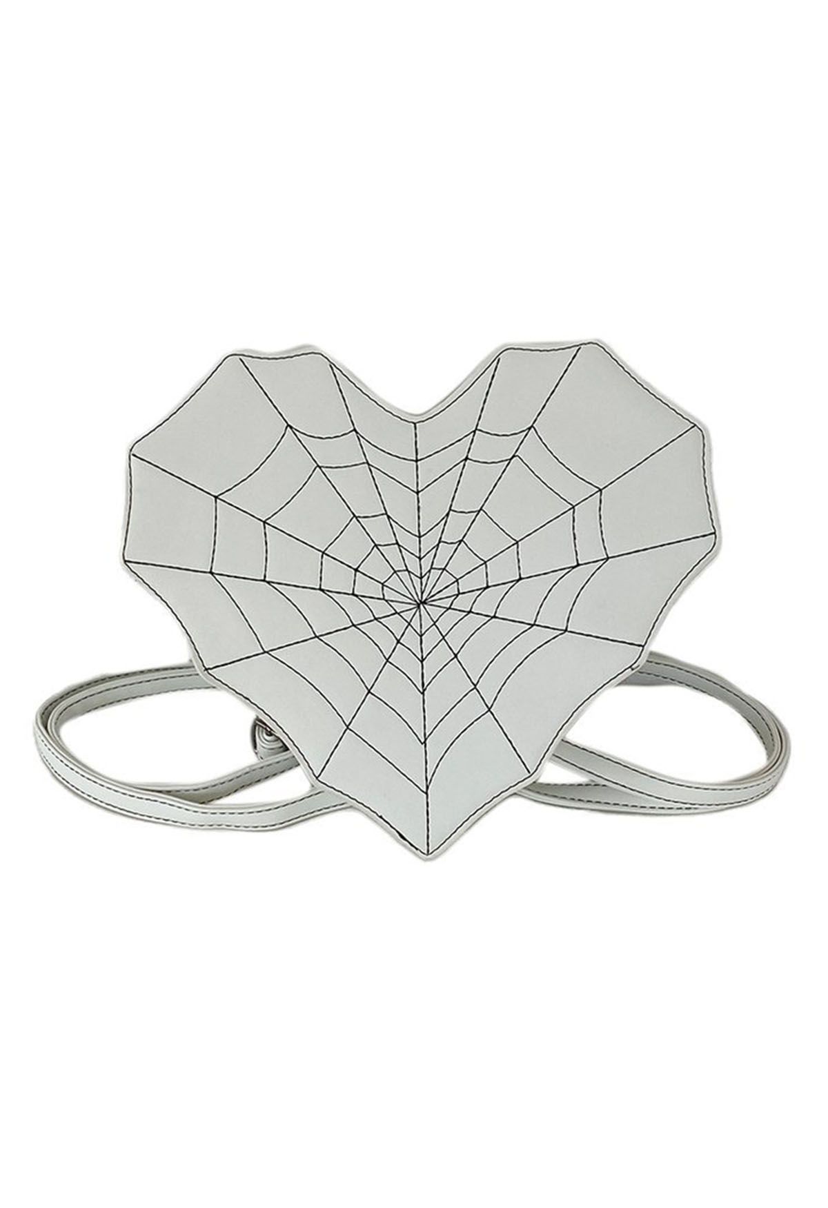 Spider Web Print Heart Backpack in Silver