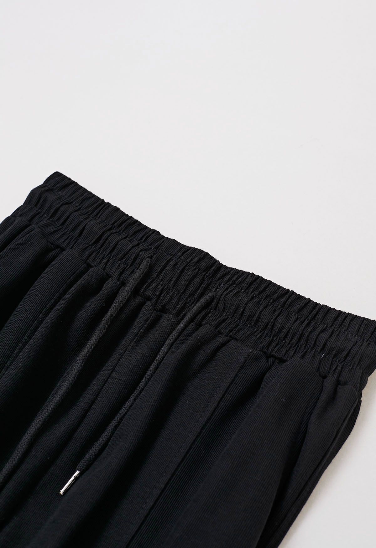 Ankle Zip Drawstring Lounge Pants in Black