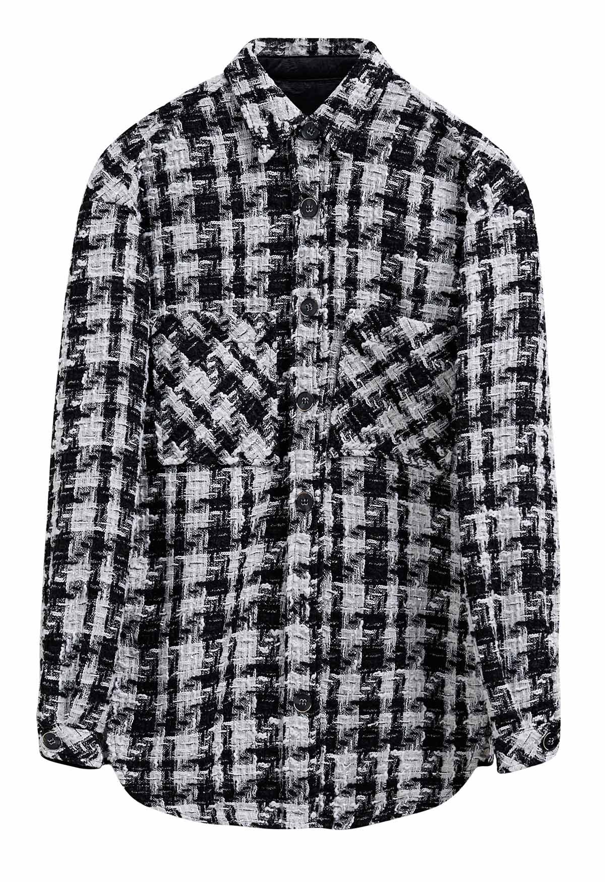 Contrast Houndstooth Tweed Shirt Jacket