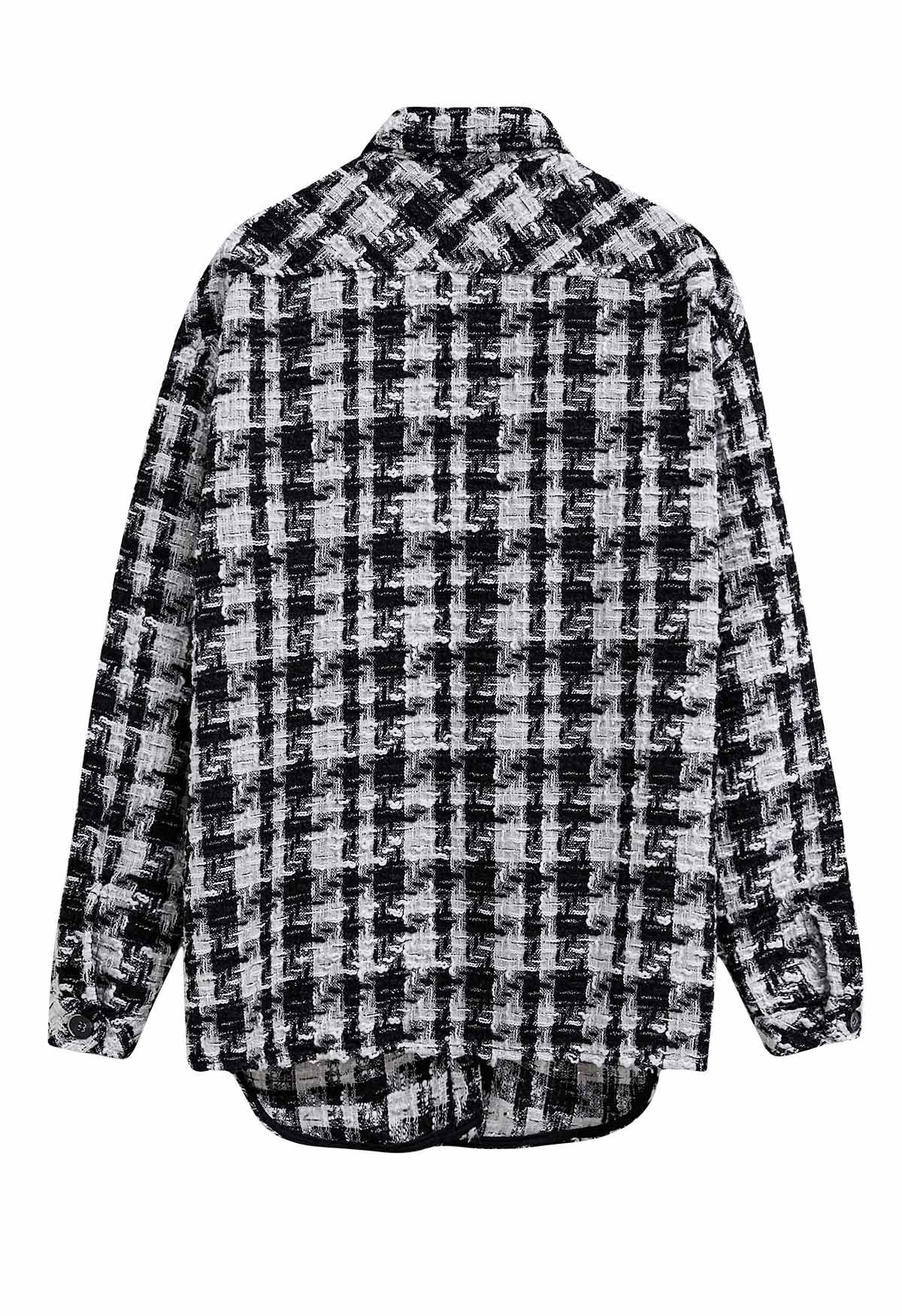 Contrast Houndstooth Tweed Shirt Jacket