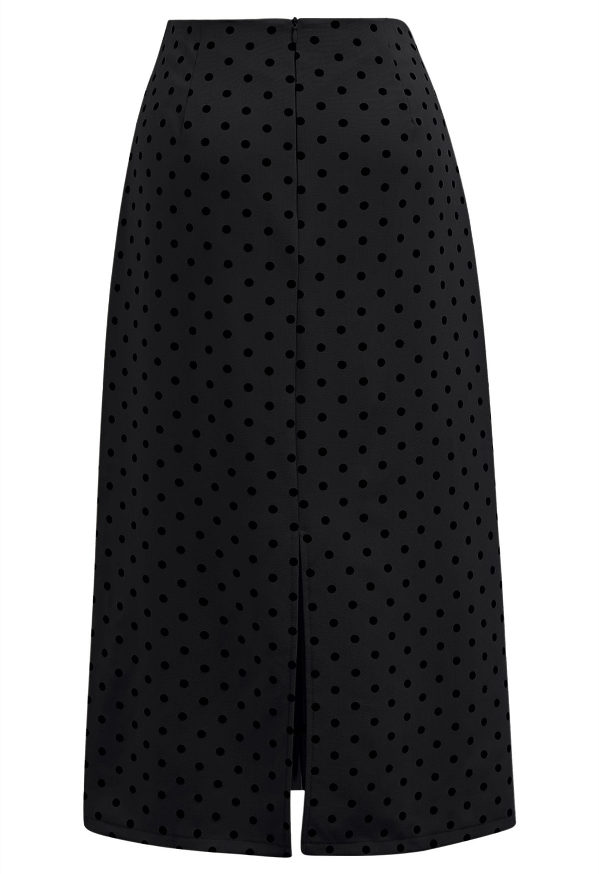 Velvet Polka Dot Back Slit Midi Skirt in Smoke