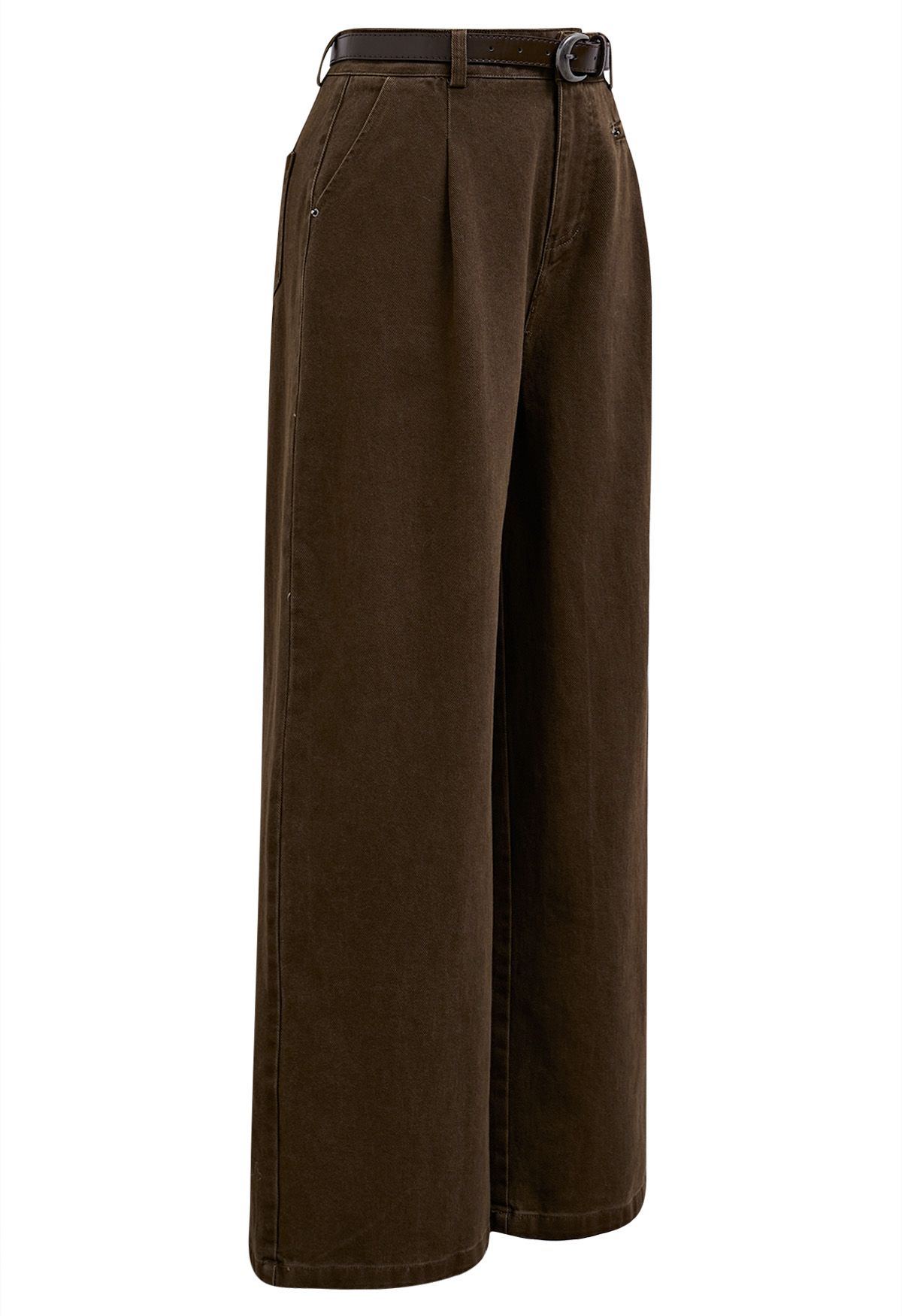 Sleek Pocket Detail Straight-Leg Jeans in Brown